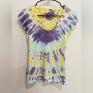 Y2K Stranded Tie-Dye V-Neck Women’s Top 100% Cotton, Small
